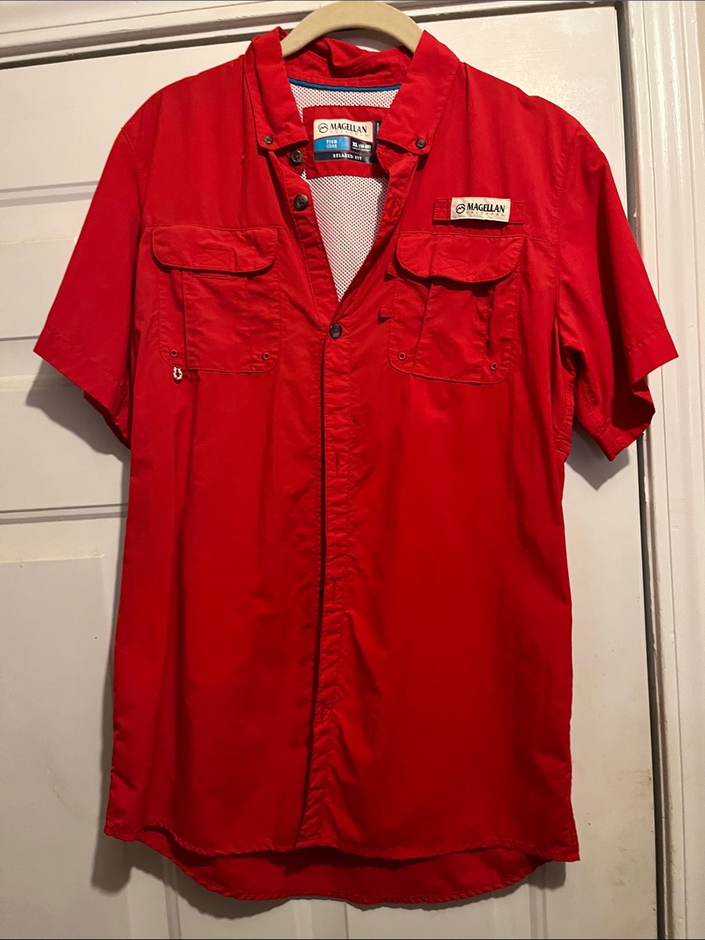 Magellan Outdoors Bright Red Short-Sleeve Button-Front Fishing Shirt